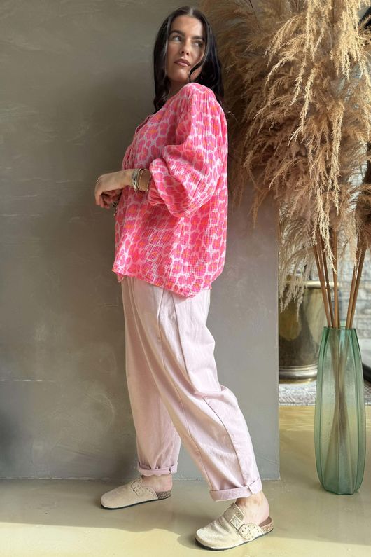 Zanzibar Pillow Cotton Hugh Shirt Rose & Hot Pink